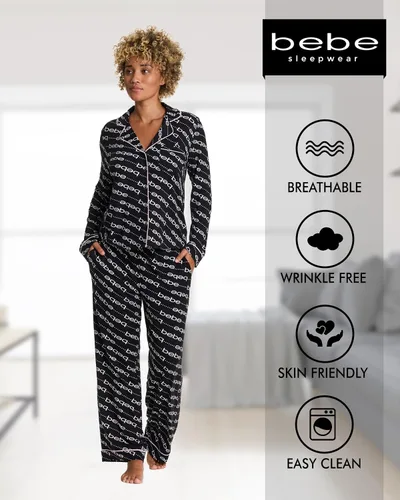 Vista 3 de bebe Pijama con botones para mujer, pijama de manga larga con botones y pantalones, conjunto de pijama para mujer