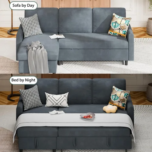 Vista 5 de Shintenchi Sofá cama, sofá cama extraíble, sofá cama extraíble 2 en 1 con diván de almacenamiento para sala de estar, sofá cama, sofás, sofá
