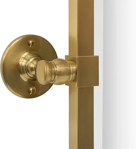 Vista 7 de Espejo rectangular de baño con marco de metal dorado cepillado, espejos de tocador biselados inclinables para pared, total 23.9 x 24 pulgadas