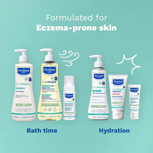Vista 9 de Mustela Stelatopia Eczema-Prone Skin Cleansing Gel - Baby Face & Body Wash with Natural Avocado & Sunflower Oil - Fragrance-Free & Tear Free