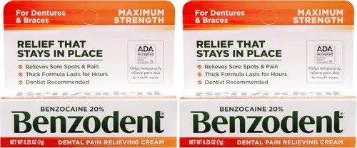Vista 7 de Benzodent Crema para aliviar el dolor dental y oral de máxima fuerza para dentaduras, llagas bucales y aparatos ortopédicos, anestésico tópico