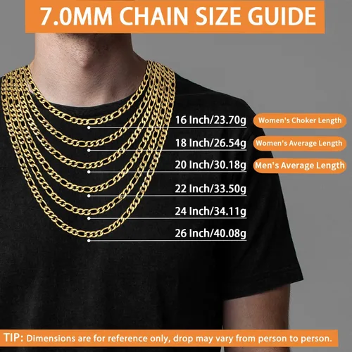 Vista 3 de Jewlpire Silver Chain Gold Chain for Men Boys, 14k Gold Plated Men's Necklaces Figaro Chain 5.5mm7mm Mens Chain 161820222426 inch