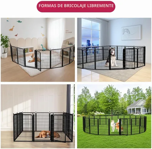 Vista 6 de Corralito para perros al aire libre, 40 pulgadas, 48 paneles, valla para perros con puerta extra ancha, corral para mascotas sin tropiezos, corral