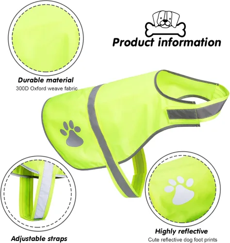 Vista 2 de Chaleco reflectante para perro, 2 piezas, ajustable, chaleco de seguridad para perros, ropa de alta visibilidad para caza, actividades al aire