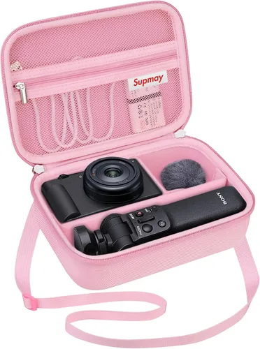 Vista 13 de Funda rígida de viaje para cámara digital Sony ZV-1F / ZV-1 / ZV-1 II, funda protectora para kit de accesorios Vlogger, trípode y micrófono