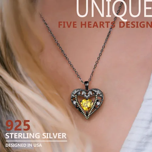 Vista 80 de Collar de cristal de 5 corazones, chapado en oro rosa de 18 quilates, colgante con cadena de plata de ley 925 de 18 + 2 pulgadas, joyería de piedra