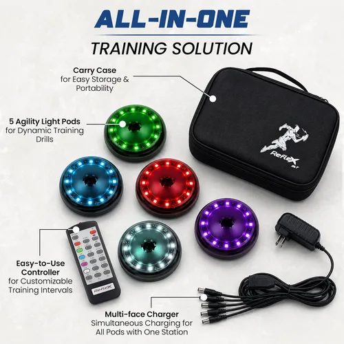 Vista 3 de Reflexx RLT 2.1 Reaction Training Lights – Improve Reaction Time, Coordination & Focus – Adjustable Speed, Random Mode, Brightness & Sound Control