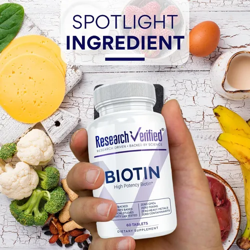 Vista 6 de Research Verified Biotina - Biotina pura extra fuerte 10000mcg - Vitamina para la piel y las uñas - Probado por terceros, fabricado en Estados