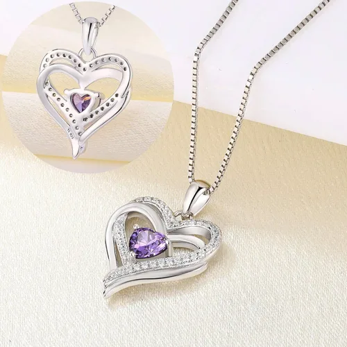 Vista 5 de YL Collar de corazón de plata de ley con colgante de corazón de doble amor para mujer Metal
