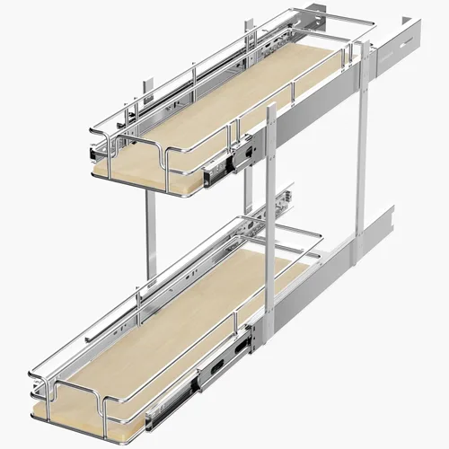 Vista 9 de ROOMTEC Organizador de Gabinete Extraíble Individual de 2 Niveles 16½"An x 21½"Pr, Organizadores de Estantes de Madera Deslizantes, Organización