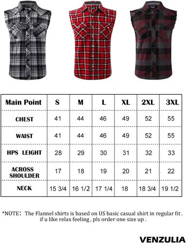 Vista 5 de Camisa casual de franela a cuadros para hombre, sin mangas, con bolsillo