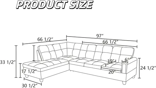 Vista 2 de Sofá seccional en forma de L con chaise, 3 piezas modulares, sofá convertible para juegos de muebles de sala de estar y apartamentos pequeños