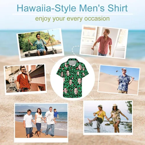 Vista 6 de Camisas hawaianas personalizadas con cara, divertidas camisas de manga corta personalizadas con botón, camisas florales tropicales personalizadas