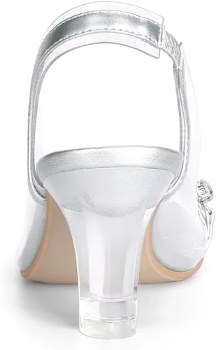 Vista 3 de Allegra K Sandalias de tacón con punta abierta y diamantes de imitación transparentes para mujer