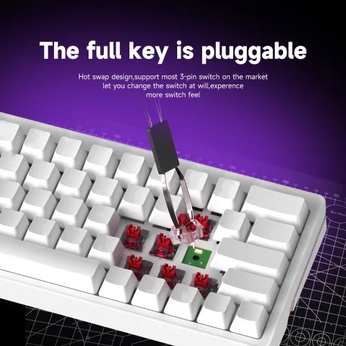 Vista 3 de abucow Teclado mecánico para juegos al 60% con interruptor rojo, teclado compacto con cable con retroiluminación RGB, anti-ghosting, sin conflictos