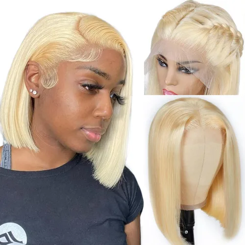 Vista 50 de Pelucas de cabello humano lacio para mujeres negras, encaje frontal de 13 x 4 pulgadas, previamente despuntada, sin pegamento, HD frontal, negro