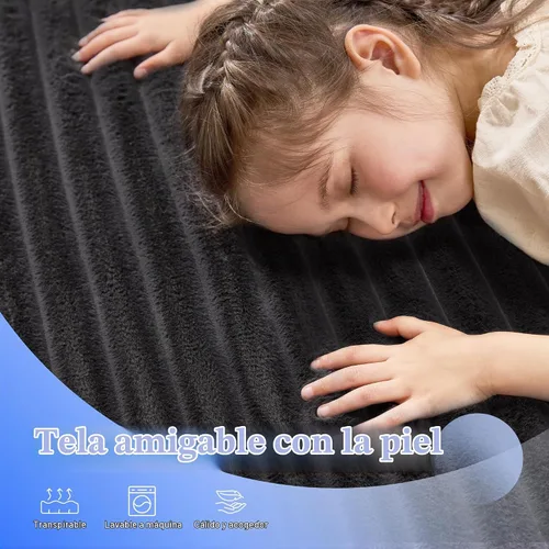 Vista 6 de Hobestluk Sofá Individual de Espuma Sillón Sofá para Espacios Pequeños Sofás Cómodos con Funda Extraíble Sofá Peludo con Almohadas para Sala de Negro