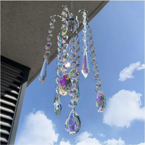 Vista 11 de Atrapasueños de Cristal para Ventana Colgante Campanilla de Viento Jardín Porche Hogar Boda Fiesta Fabricante de Arco Iris Perlas de Cristal