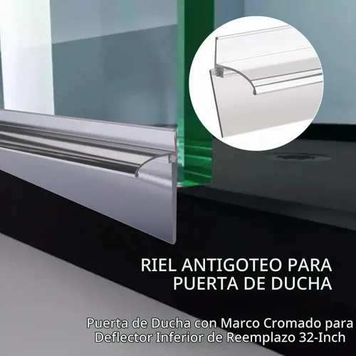 Vista 5 de Deflector inferior de puerta de ducha de 25 pulgadas para puerta de ducha con marco cromado, repuesto de riel de goteo con barrido de vinilo 25 in