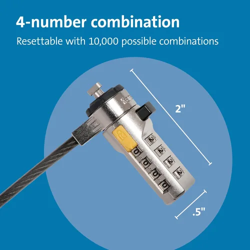 Vista 2 de Kensington Cable de Combinación con Barra en T Ranura de Bloqueo Estándar para Laptops, Contraseña Restablecible de 4 Dígitos con Cable de 6 Pies