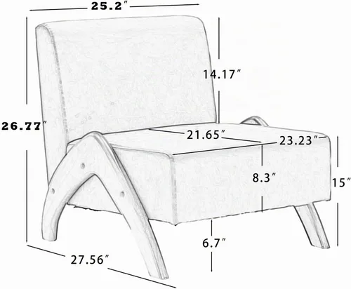 Vista 3 de Silla decorativa de gran tamaño, tapizada sin brazos de mediados de siglo, moderna silla de sala de estar con patas de madera para dormitorio Beige