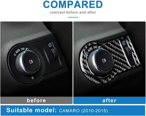 Vista 5 de AIRSPEED Adhesivo de fibra de carbono para interruptor de faros de coche, calcomanía interior compatible con Chevrolet Camaro 2010-2015 Accesorios