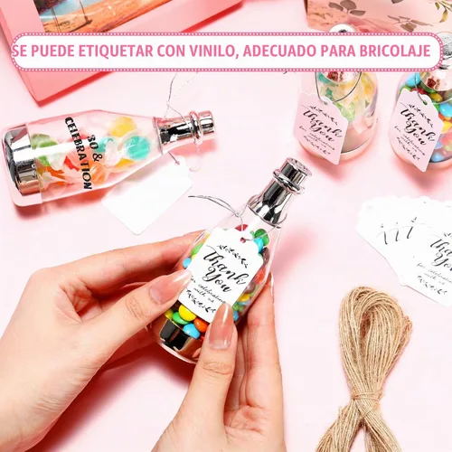 Vista 4 de Gerrii Juego de 60 piezas de contenedores para botellas de champán plateadas, mini botellas de caramelo de champán de plástico, frascos de caramelo