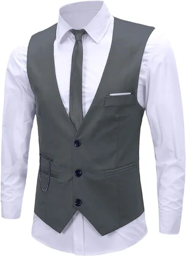 Vista 7 de Chaleco formal de negocios ajustado sin mangas para hombre Negro