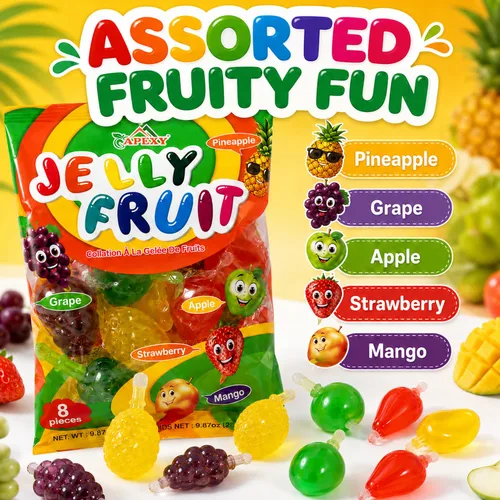 Vista 6 de Apexy Jelly Fruit – Jugoso caramelo de gelatina exprimible – Surtido de sabores afrutados, textura divertida y explosiva, bocadillos de gelatina
