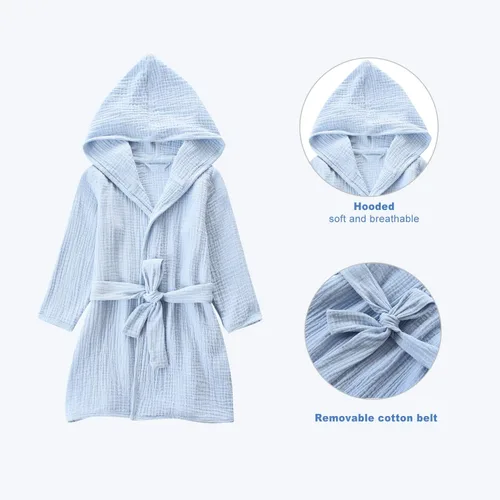 Vista 3 de Bata de baño de algodón orgánico, suave y transpirable, bata de bebé para niños, bata de muselina con capucha para niños y niñas