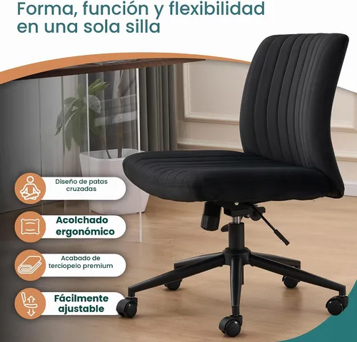 Vista 4 de NYPOT Silla de escritorio cruzada ajustable y sin brazos con ruedas