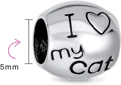 Vista 4 de Kitten Pet Animal Lover Red Heart Saying Words I Love My Cat Dangle Charm Bead For Women For Teen .925 Sterling Silver Fits European Bracelet