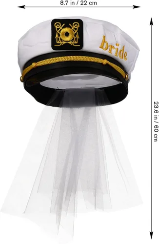 Vista 2 de Sombrero de capitán de novia marinero, sombrero de capitán de novia con velo, sombrero de despedida de soltera, sombrero de fiesta nupcial de boda
