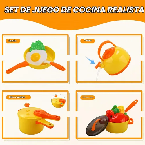 Vista 4 de CUTE STONE Juego de cocina para niños 73PCS con comida de simulación y Amarillo