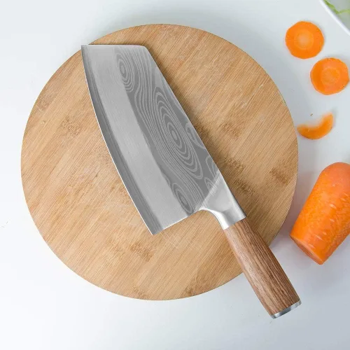 Vista 3 de Cuchillo de chef de acero inoxidable de 8 pulgadas, cuchillo de chef de damasco serbio, cuchillo de rebanar carnicero serbio para carne