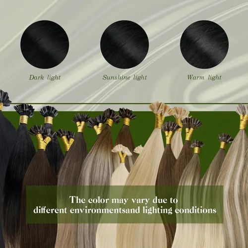 Vista 7 de RUNATURE Extensiones de cabello humano con punta en U, extensiones de cabello humano negro azabache, extensiones de cabello humano con punta