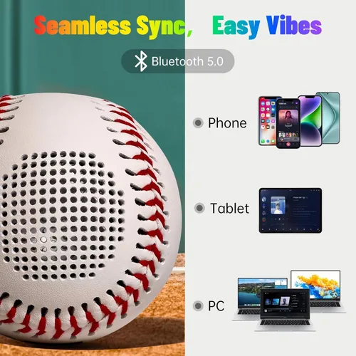 Vista 6 de Glow Baseball Bluetooth Speaker，Portable Sports Gift for Fans, Waterproof Outdoor Speaker with Party Lights. Rojo