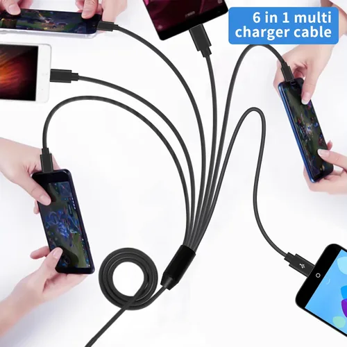 Vista 3 de Poyiccot Cable divisor USB C, 6 en 1, USB 2.0 tipo A a 6 tipo C, cable de carga macho con carga rápida de 3 A para Android, Samsung, tableta, 1.5