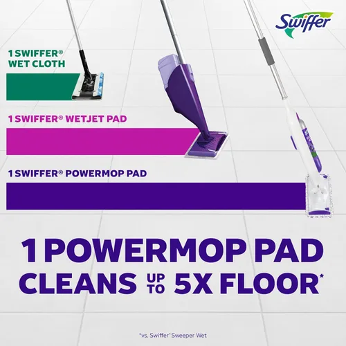 Vista 9 de Swiffer PowerMop - Recambios de almohadilla de trapeador multisuperficie para limpieza de pisos, 11 unidades, color blanco/morado