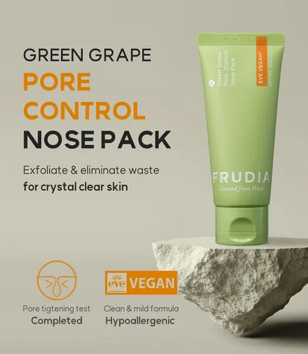 Vista 2 de WELCOS FRUDIA - Paquete minimizador de poros de uva verde Tiras de nariz para puntos negros y minimizador de poros Tiras coreanas para eliminar