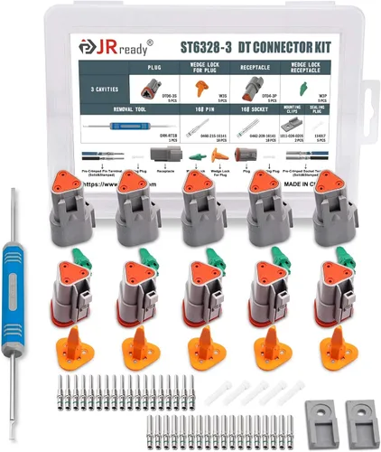Vista 9 de JRready Kit de conectores Deutsch de 2 pines con contactos sólidos de tamaño 16 (14-20AWG), conector impermeable Deutsch de 2 pines de la serie