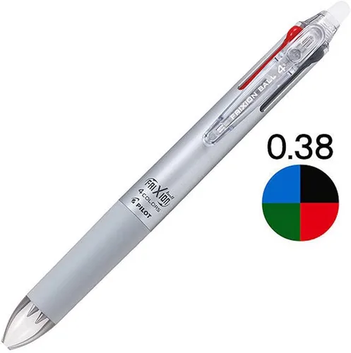 Vista 2 de Pilot Bolígrafo Frixion Ball 4, 0.015 in ultrafino, 4 colores (negro, rojo, azul y verde), cuerpo plateado de graduación (PLKFB80UF-GRS)