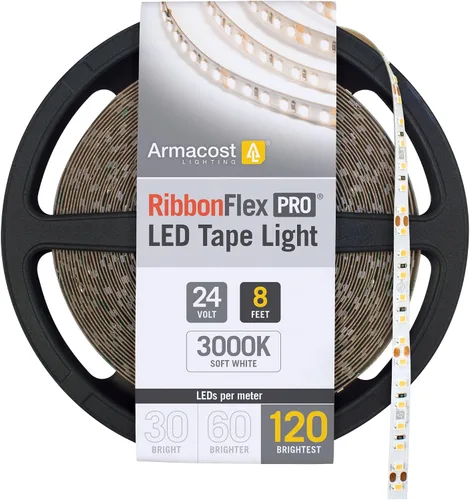 Vista 45 de Armacost Lighting RibbonFlex Pro 136230 - Tira de luces LED blancas de 24 V, 120 LED/m, 2700K, 16.4 pies
