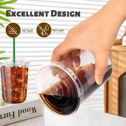 Vista 4 de GGOLDMER Juego de 25 vasos de plástico transparente con tapas y pajitas, tazas de plástico desechables para café helado de 16 onzas con tapas