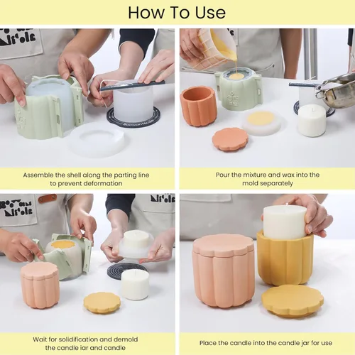 Vista 7 de BOOWAN NICOLE Molde de silicona para recipiente de vela para hormigón, moldes de maceta de tarro de vela, molde de silicona para bricolaje