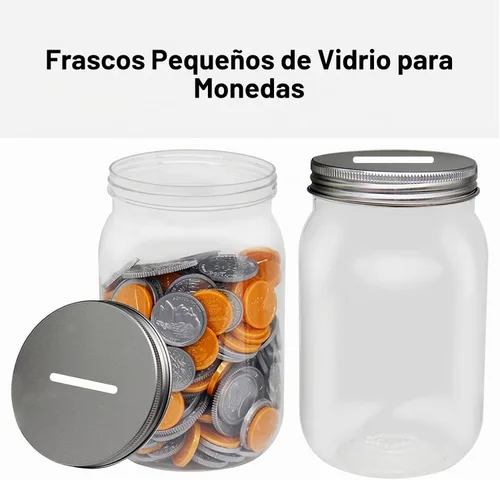 Vista 6 de Paquete de 4 tarros pequeños para monedas, de plástico transparente de 16 onzas, con tapas ranuradas plateadas, pequeñas alcancías de plástico