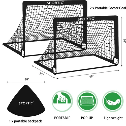 Vista 2 de Paquete de 2 redes de fútbol de 4 x 3 pies, porterías de fútbol para practicar niños para interiores y exteriores. Red de fútbol portátil con bolsa