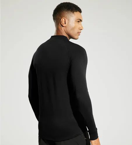 Vista 5 de MIER Camiseta de manga larga con cuello alto falso para hombre, ligera, de compresión, para correr, atletismo, entrenamiento, camiseta de rendimiento