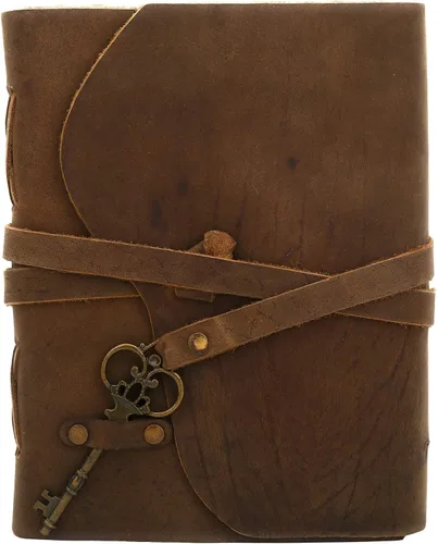 Vista 9 de Diario de Cuero Vintage Diario de Viaje Retro, Un Cuaderno de Papel Hecho a Mano Exclusivo con Diario Encuadernado en Cuero con Llave Diario Vintage
