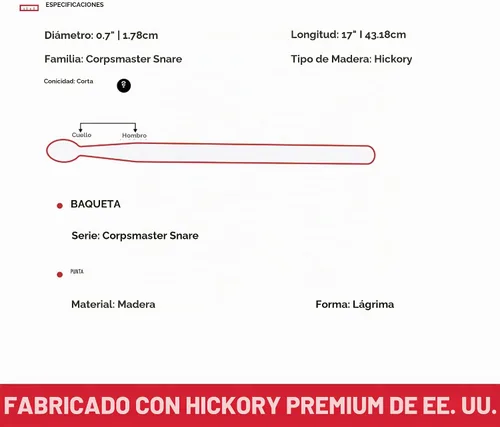 Vista 6 de Baquetas Vic Firth STH4 Corpsmaster Signature Snare Thom Hannum Beast